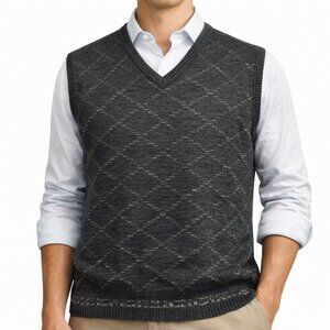 Idea Uomo Made in Italy Argyle V-Neck‎ Sweater Vest Mens M Charcoal Wool Blend